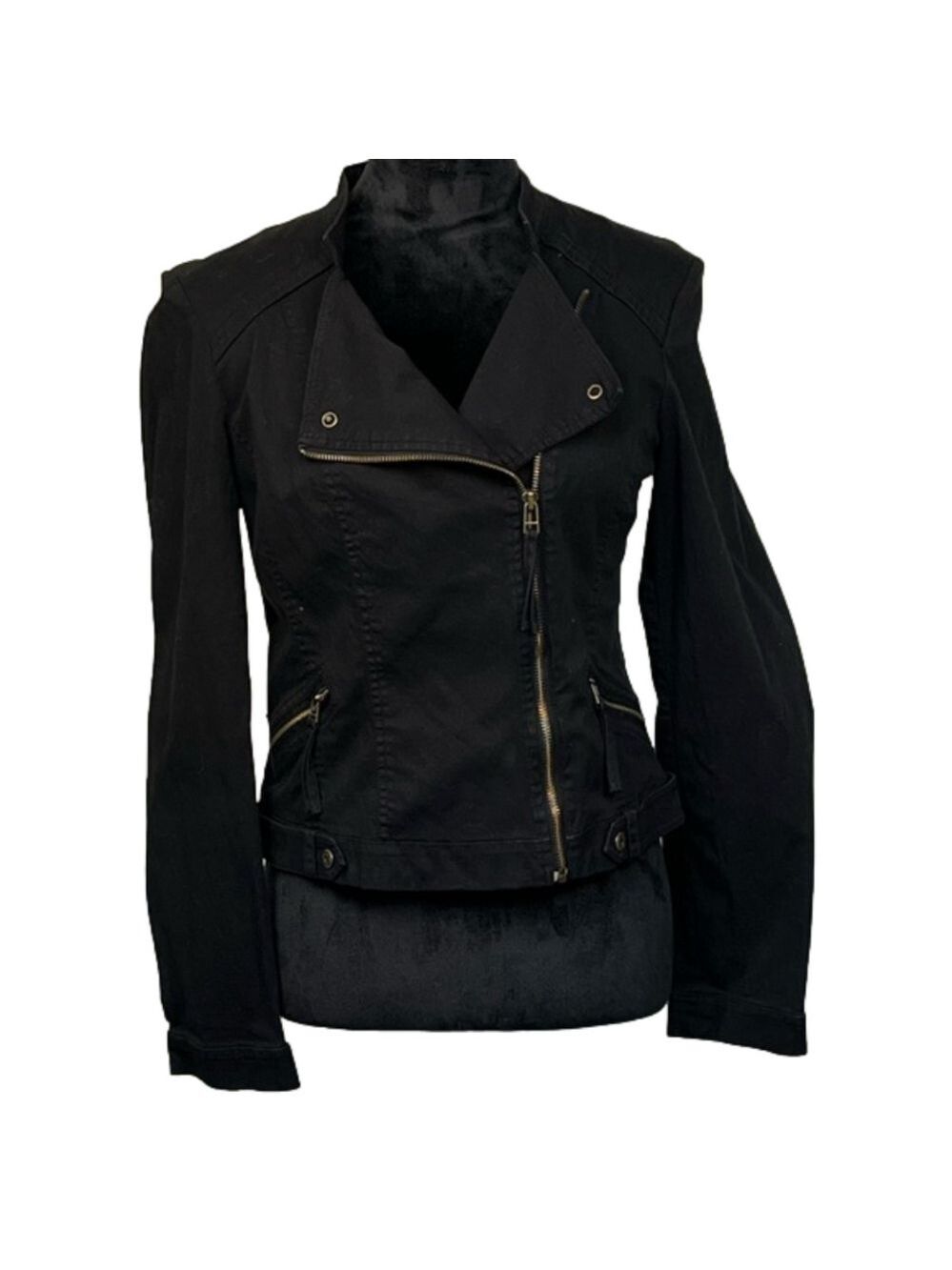 Guess Girls Black Asymmetrical Biker Jacket Size L  EUC